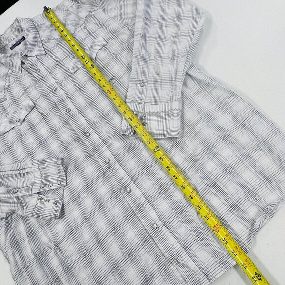 Roper Mens Plaid White Gray Western Long Sleeve Pearl Snap Button Shirt 2XL EUC - Picture 5 of 7